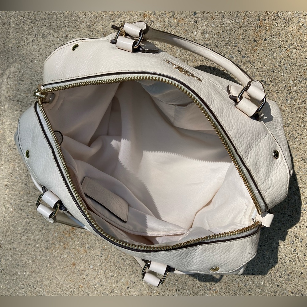 Coach Mini Bennett White Cream Chalk Color Soft Pebbled Leather Satchel Hand Bag - Picture 11 of 17